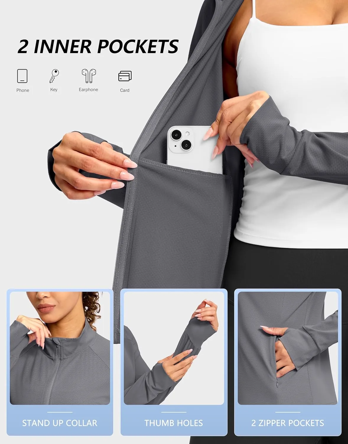 G Gradual Women's UPF 50  Lightweight Workout Jackets Sun Protection Zip Up 4 Pockets Long Sleeve Shirts Athletic Hiking