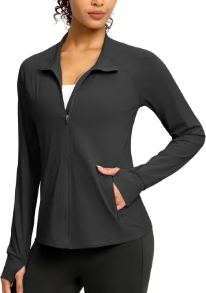G Gradual Women's UPF 50  Lightweight Workout Jackets Sun Protection Zip Up 4 Pockets Long Sleeve Shirts Athletic Hiking