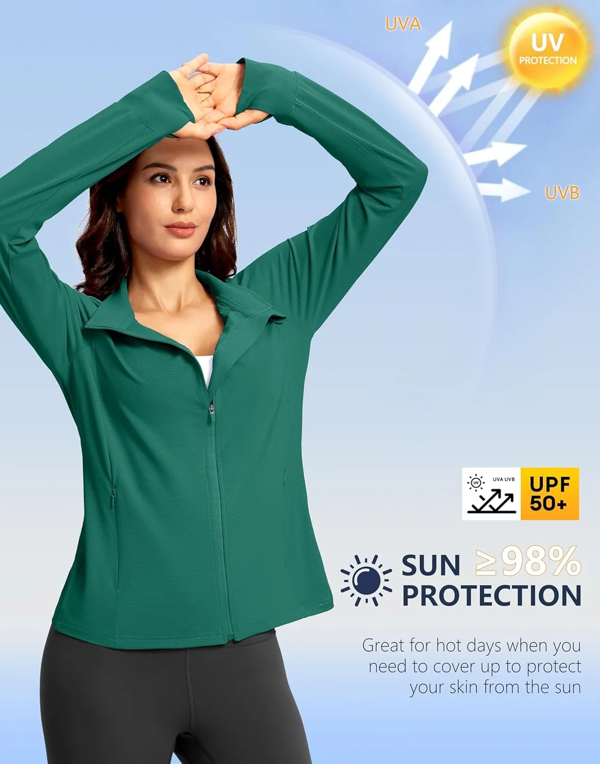 G Gradual Women's UPF 50  Lightweight Workout Jackets Sun Protection Zip Up 4 Pockets Long Sleeve Shirts Athletic Hiking