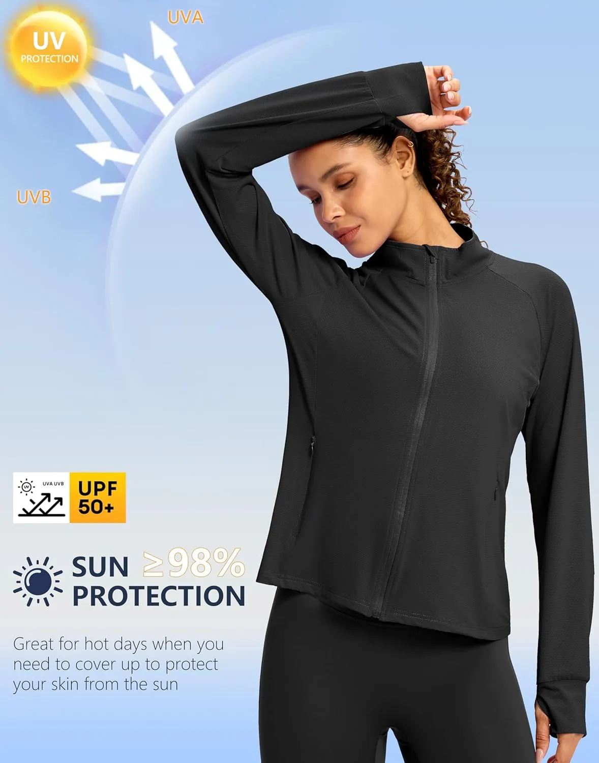 G Gradual Women's UPF 50  Lightweight Workout Jackets Sun Protection Zip Up 4 Pockets Long Sleeve Shirts Athletic Hiking