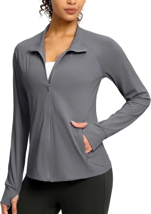 G Gradual Women's UPF 50  Lightweight Workout Jackets Sun Protection Zip Up 4 Pockets Long Sleeve Shirts Athletic Hiking