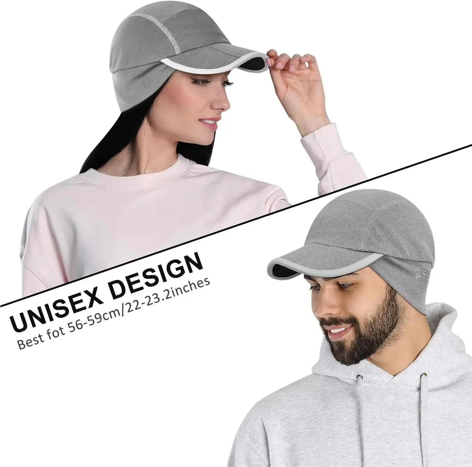 GADIEMKENSD Fleece Ball Cap with Drop Down Ear Warmer, Foldable Brim, Reflective Winter Run Hat Unisex