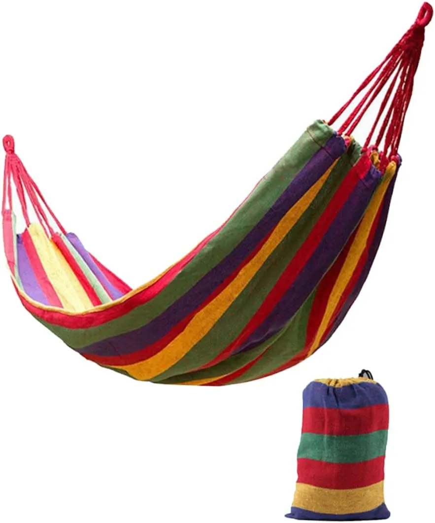 GANAZONO 1Pc Outdoor Double Thickened Canvas Hammock Swing Chair Red Lightweight Durable Camping Hammock with Two Bind Ropes for Relaxation and Hanging Unique Rainbow Design