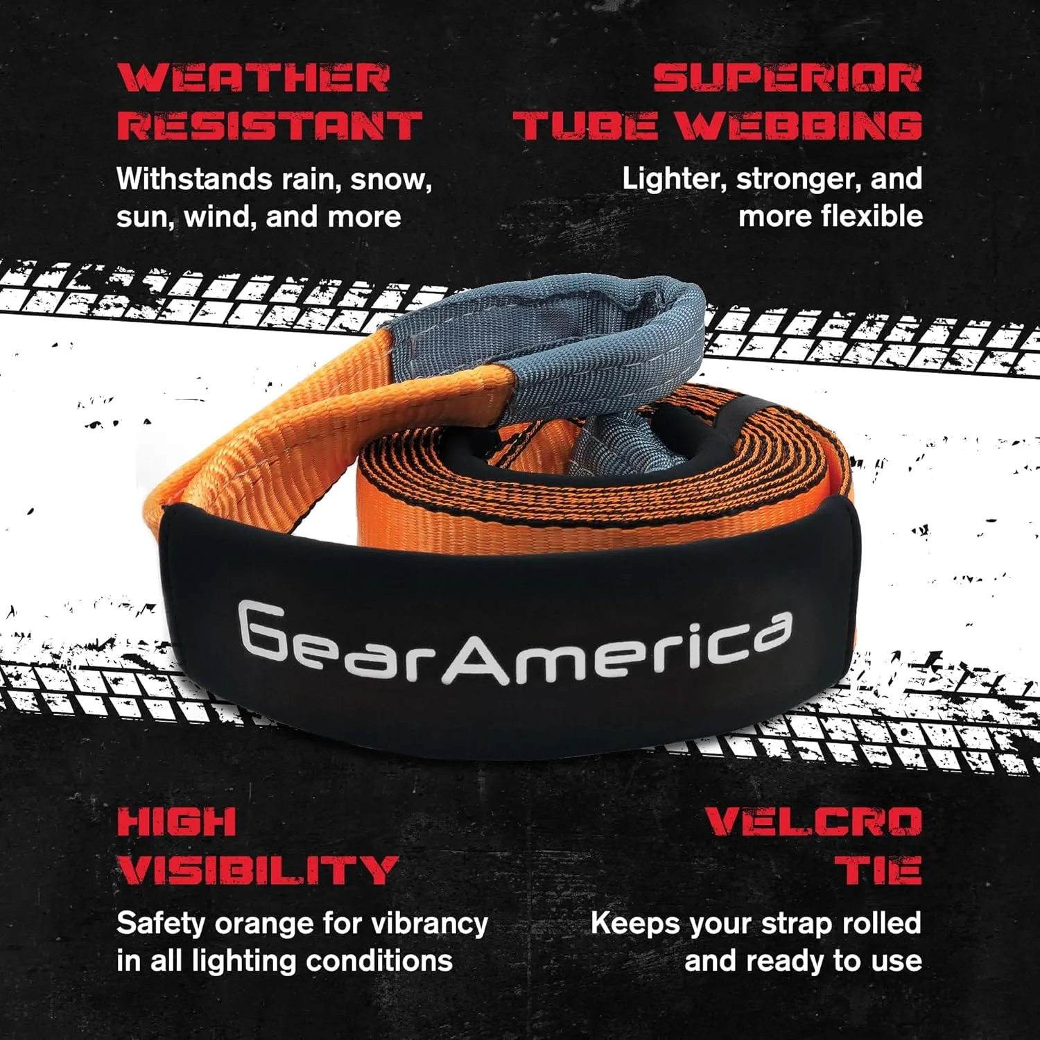 GearAmerica Heavy Duty Tow & Winch Extension 4"x30' - 46,076-lb Recovery Rope for Offroad, Weather Resistant, Triple Reinforced Loops - Truck Accessories - Tow Strap