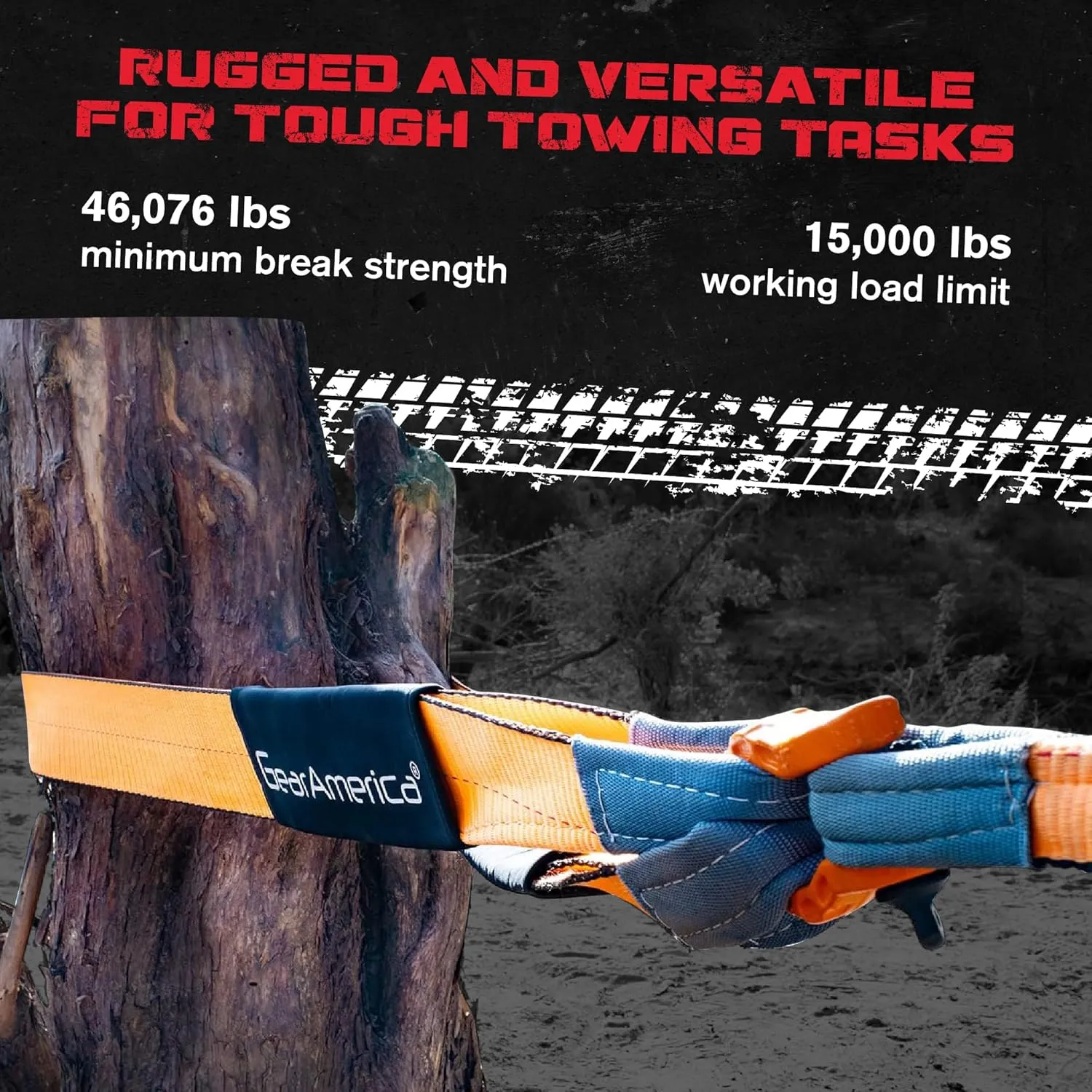 GearAmerica Heavy Duty Tow & Winch Extension 4"x30' - 46,076-lb Recovery Rope for Offroad, Weather Resistant, Triple Reinforced Loops - Truck Accessories - Tow Strap