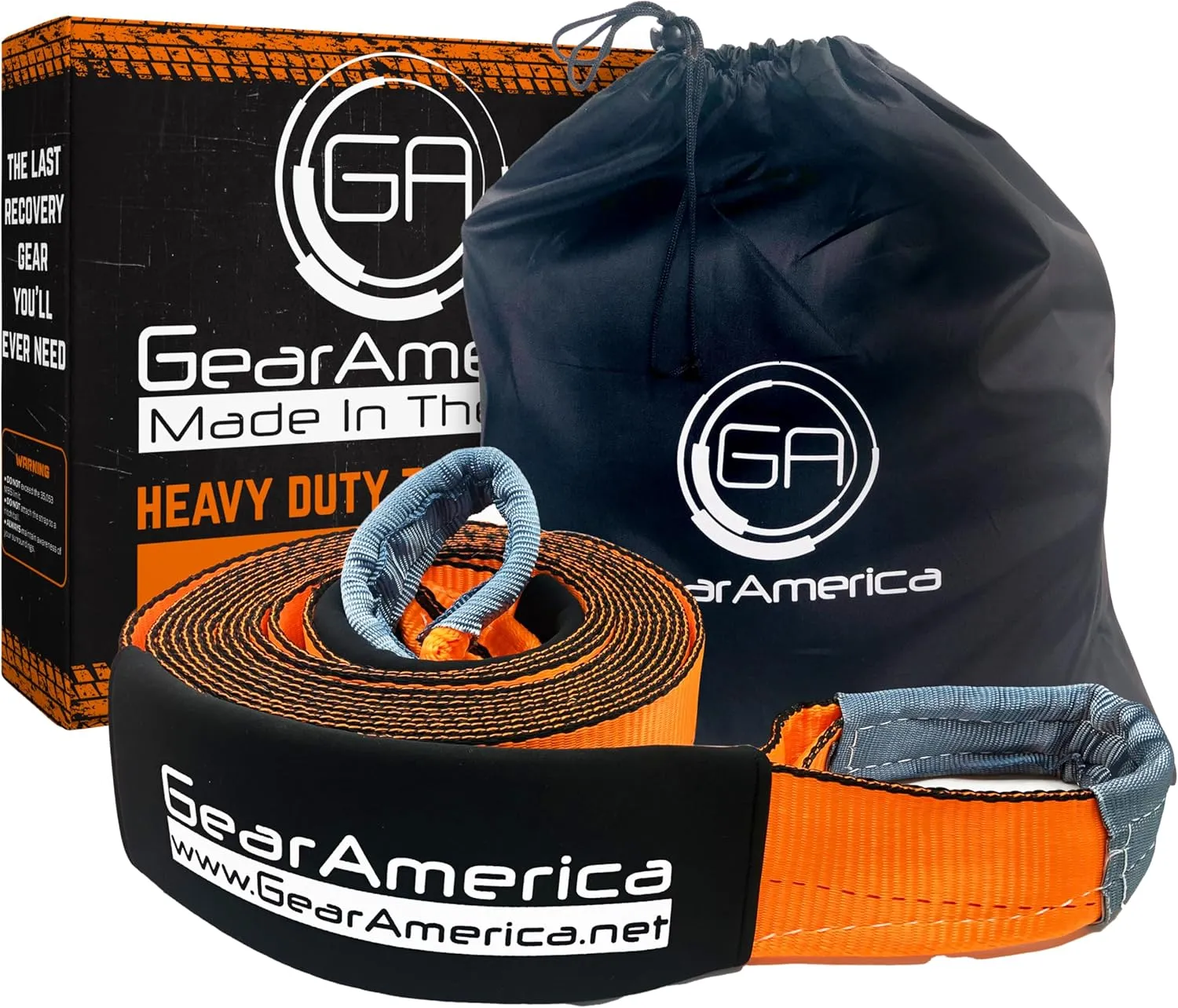 GearAmerica Heavy Duty Tow & Winch Extension 4"x30' - 46,076-lb Recovery Rope for Offroad, Weather Resistant, Triple Reinforced Loops - Truck Accessories - Tow Strap