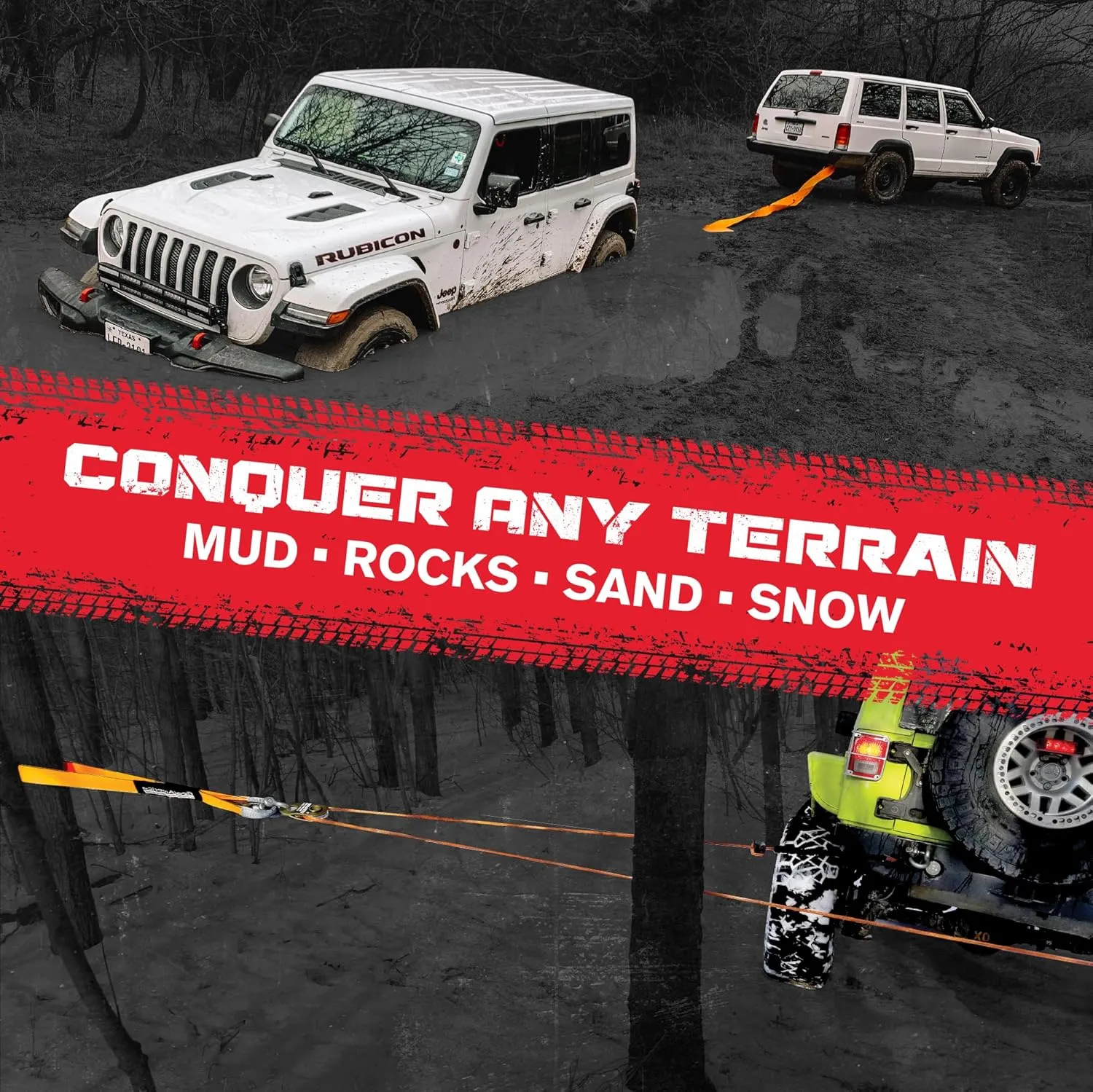 GearAmerica Heavy Duty Tow & Winch Extension 4"x30' - 46,076-lb Recovery Rope for Offroad, Weather Resistant, Triple Reinforced Loops - Truck Accessories - Tow Strap