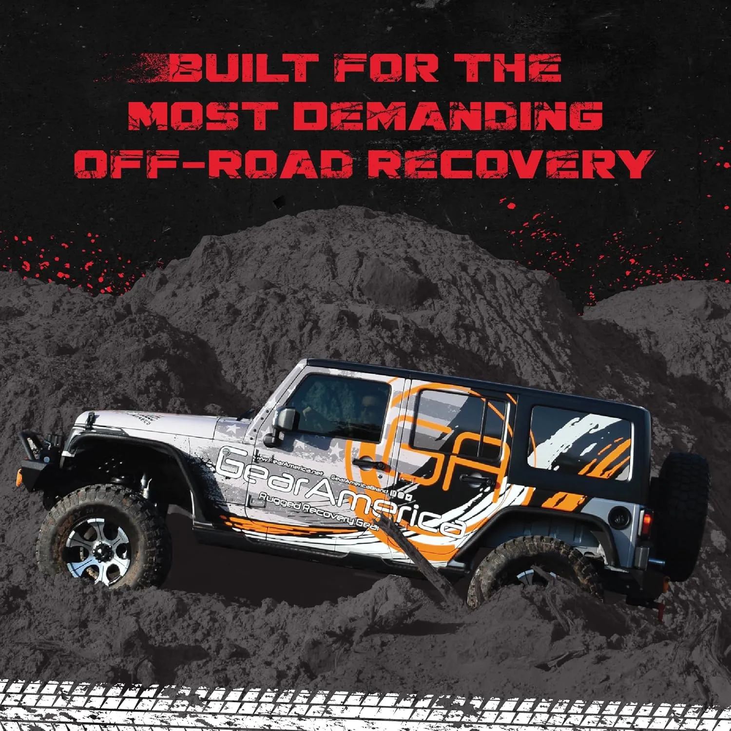 GearAmerica Heavy Duty Tow & Winch Extension 4"x30' - 46,076-lb Recovery Rope for Offroad, Weather Resistant, Triple Reinforced Loops - Truck Accessories - Tow Strap