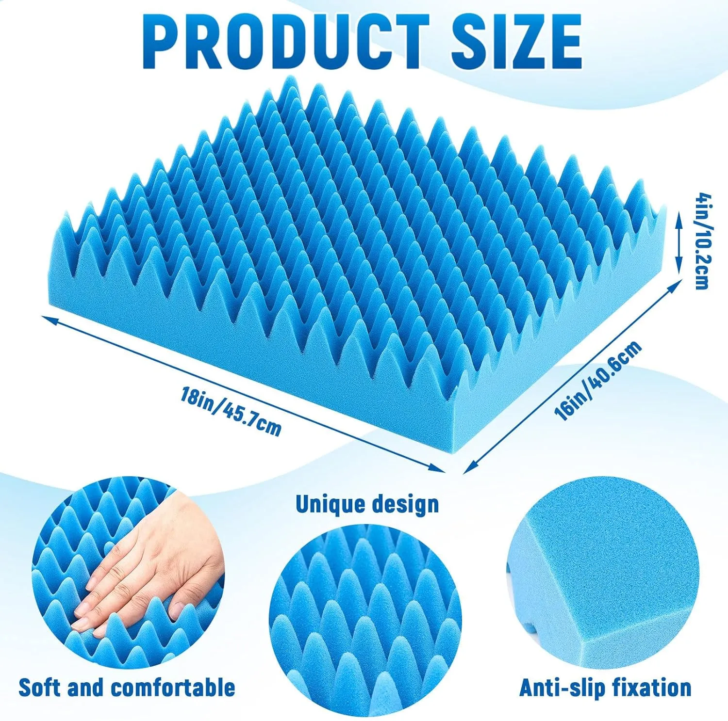 Geiserailie 2 Pcs Egg Foam Pad Egg Chair Cushion to Relieve Back Foam Seat Cushion Chair Accessories Pad for Office Recliner Wheelchair Home Car (Blue)