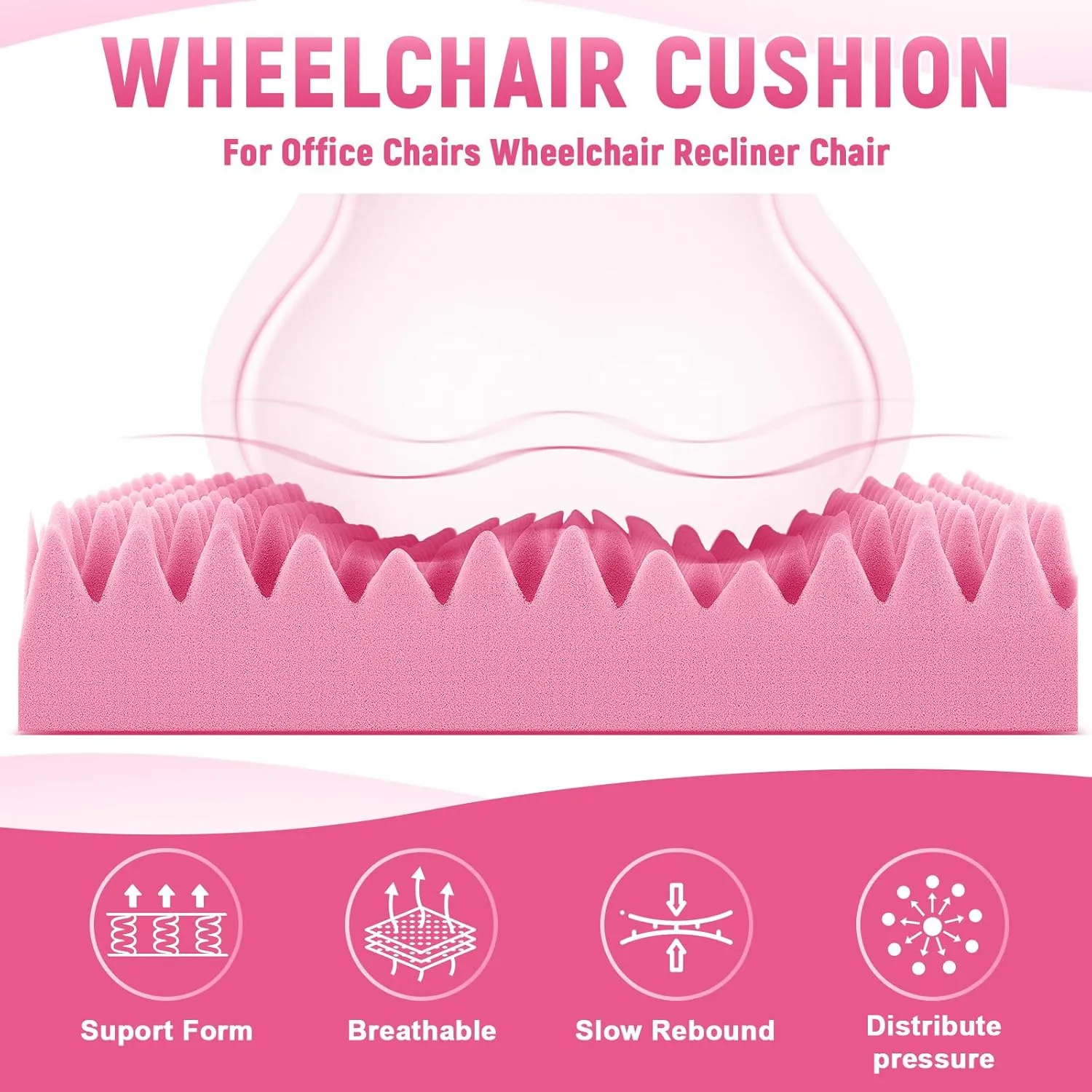 Geiserailie 2 Pcs Egg Foam Pad Egg Chair Cushion to Relieve Back Foam Seat Cushion Chair Accessories Pad for Office Recliner Wheelchair Home Car (Pink)