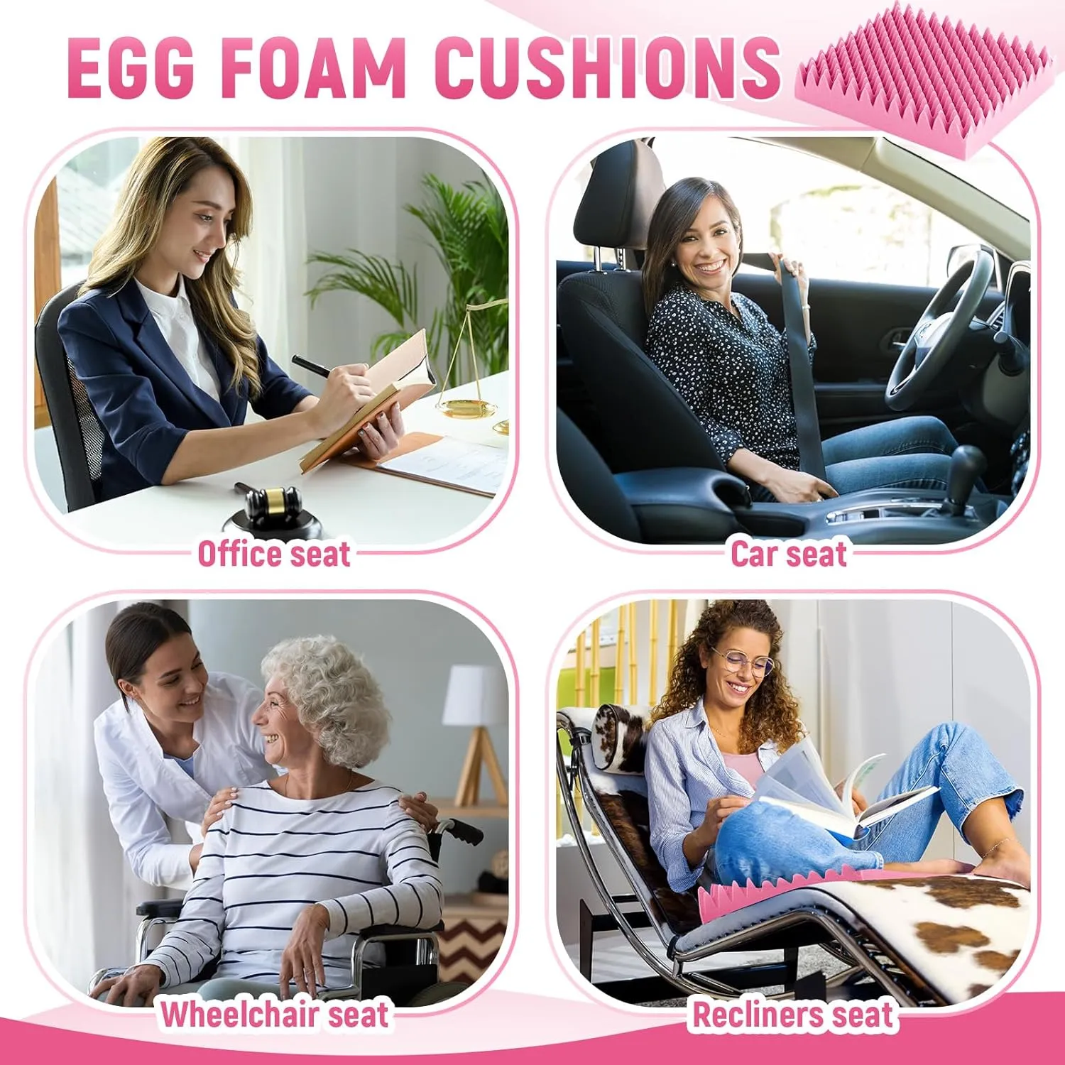 Geiserailie 2 Pcs Egg Foam Pad Egg Chair Cushion to Relieve Back Foam Seat Cushion Chair Accessories Pad for Office Recliner Wheelchair Home Car (Pink)