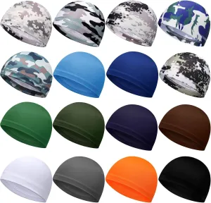 Geyoga 16 Pieces Cooling Skull Cap Sweat Wicking Helmet Liner Cycling Cap Running Hat Motorcycle Beanie Liner for Men Women Multicoloured