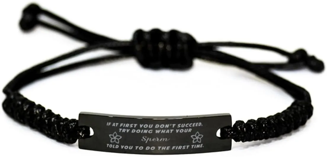 GIFTVILLE & SURPRISE Black Stainless Steel Handmade Bracelets Adjustable Cord Inspirational, Sperm If at first you don't succeed, try doing what your athletic trainer told you to do the first time.