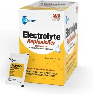 Globe Electrolyte Replacement Tablets for Rapid Hydration & Exercise Recovery (500 Tablets, 250 Packets of 2) for Athletes, Hiking & Sports, Travel Packets with Key Nutrients for Optimal Endurance