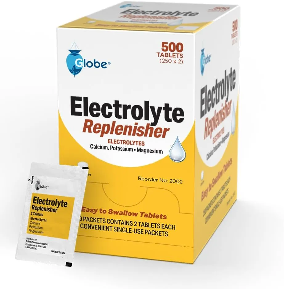 Globe Electrolyte Replacement Tablets for Rapid Hydration & Exercise Recovery (500 Tablets, 250 Packets of 2) for Athletes, Hiking & Sports, Travel Packets with Key Nutrients for Optimal Endurance
