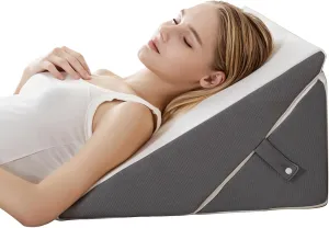 GOHOME Wedge Pillow for Headboard, 12 Inch Adjustable Memory Foam Bed Wedge Pillow for Sleeping, Acid Reflux, After Surgery, Snoring, Neck Pain and Back Pain, White and Grey