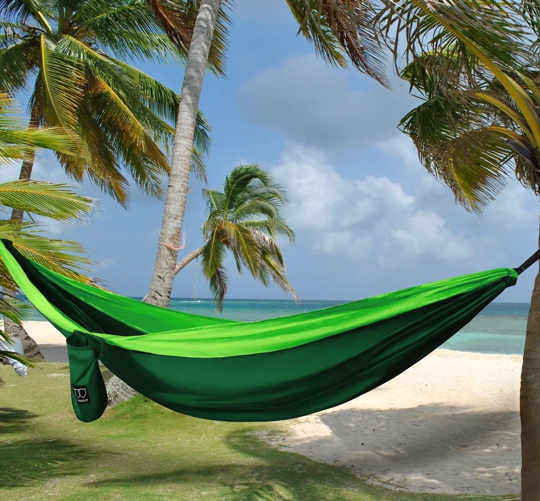 Gold Armour Camping Hammock - XL Double Hammock Portable Hammock Camping Accessories Gear for Outdoor Indoor with Tree Straps, USA Based Brand (Green)