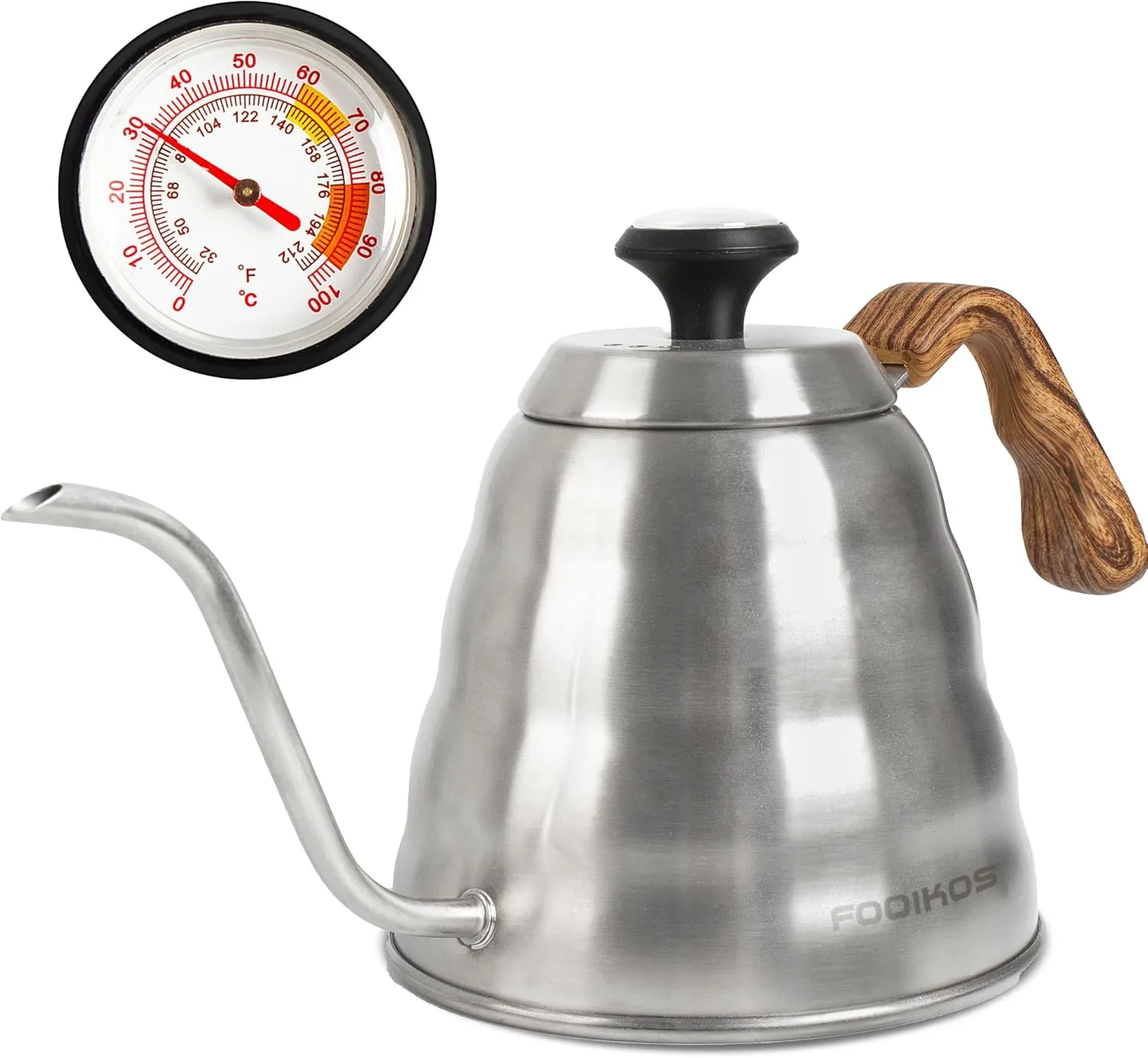 Gooseneck Kettle with Thermometer for Pour Over Coffee & Tea, 42 fl oz, Premium Stainless Steel, Accurate Temperature Control, Ideal Spout for Precision Pouring, Compatible with Stovetops