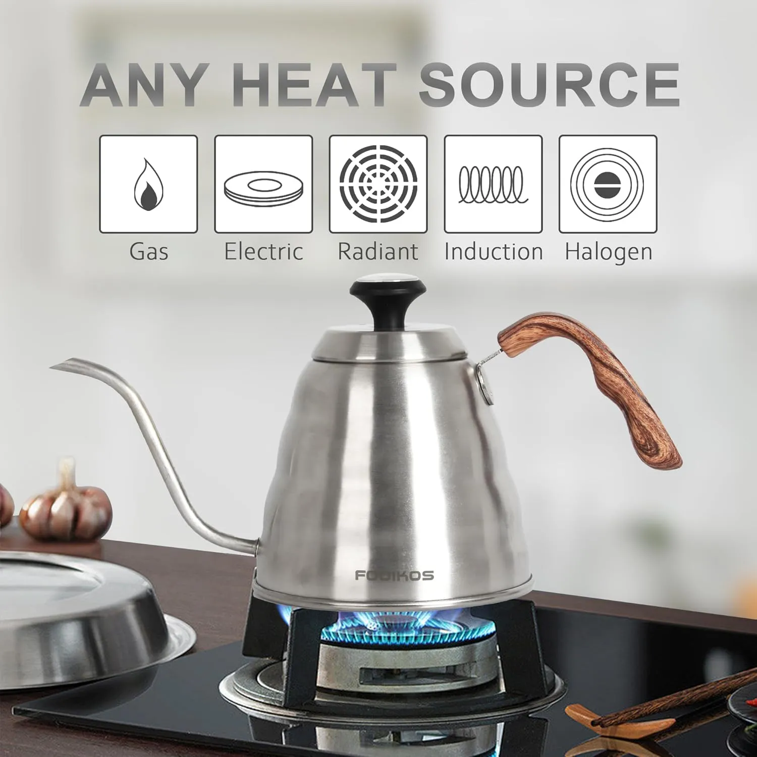 Gooseneck Kettle with Thermometer for Pour Over Coffee & Tea, 42 fl oz, Premium Stainless Steel, Accurate Temperature Control, Ideal Spout for Precision Pouring, Compatible with Stovetops