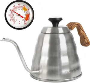 Gooseneck Kettle with Thermometer for Pour Over Coffee & Tea, 42 fl oz, Premium Stainless Steel, Accurate Temperature Control, Ideal Spout for Precision Pouring, Compatible with Stovetops