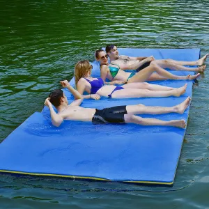 Goplus 12' x 6’ Floating Water Pad, 3-Layer Tear-Resistant XPE Foam Mat, with Mooring Device and Hook-Loop Straps Roll-Up Floating Island for 4-6 Person on Pool Lake River