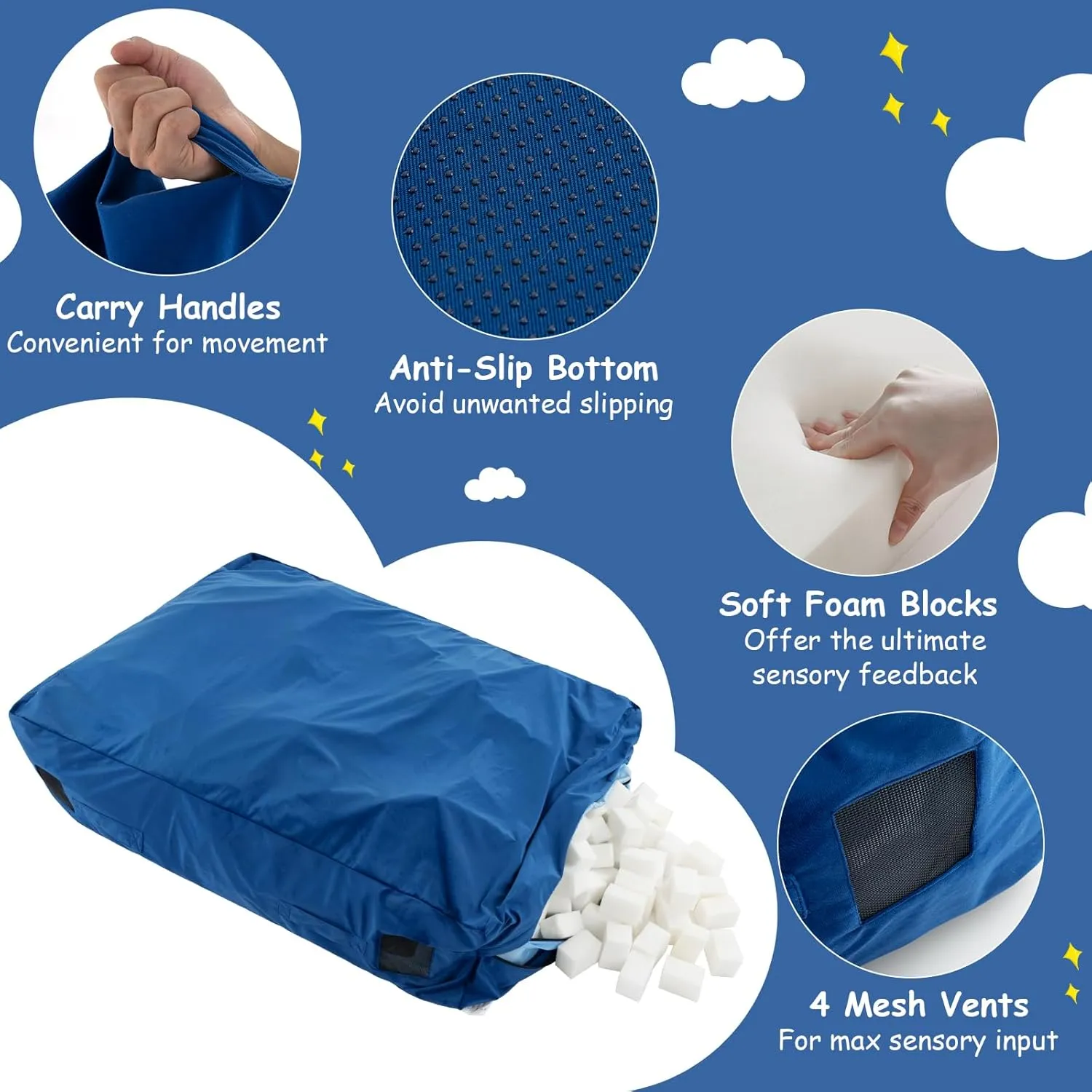 Goplus Crash Pad, 57"x57"/ 47"x35.5" (4.75x4.75ft/ 4x3ft) Sensory Mat with Foam Blocks and Washable Velvet Cover for Kids and Adults Play, Therapy, Jump, Relax