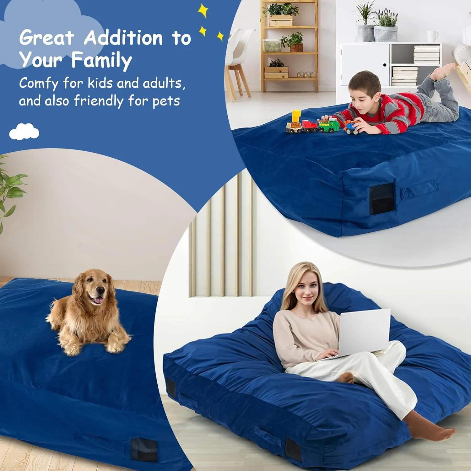 Goplus Crash Pad, 57"x57"/ 47"x35.5" (4.75x4.75ft/ 4x3ft) Sensory Mat with Foam Blocks and Washable Velvet Cover for Kids and Adults Play, Therapy, Jump, Relax