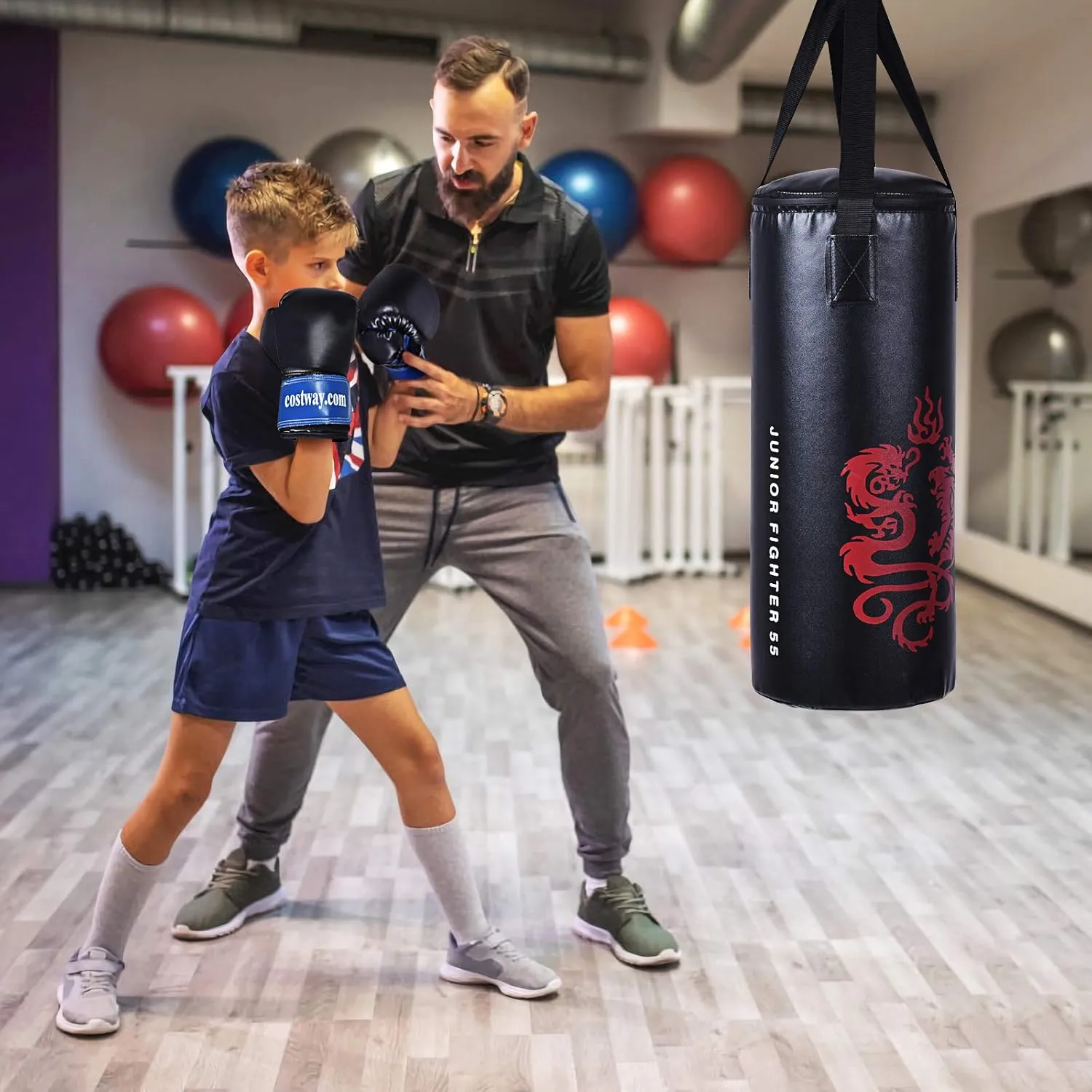 Goplus Punching Bag Set with Gloves, 22LBS/ 40LBS Filled Kick Boxing Bag, Rucksack, Jump Rope, Firm Hook, Heavy Bag for Kids Youth Adults MMA Training, Muay Thai, Krav MAGA, Taekwondo, Karate