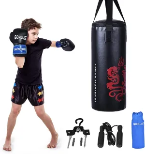 Goplus Punching Bag Set with Gloves, 22LBS/ 40LBS Filled Kick Boxing Bag, Rucksack, Jump Rope, Firm Hook, Heavy Bag for Kids Youth Adults MMA Training, Muay Thai, Krav MAGA, Taekwondo, Karate