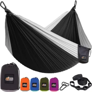 GORILLA GRIP Durable Portable Camping Hammock, Holds 500lbs with Heavy Duty Tree Straps, Comfortable Travel Swing, Camp Hammocks, Easy to Use and Install, Outdoor Essentials, Black, 10x6.5 FT