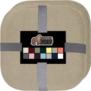 GORILLA GRIP Slip Resistant Chair Cushions, No Ties Required, Memory Foam Pads for Dining Room, Kitchen Table, Office, Rocking Chairs, Plush Seat Cover Cushion Pad, Home Decor, Set of 2 16x16, Beige