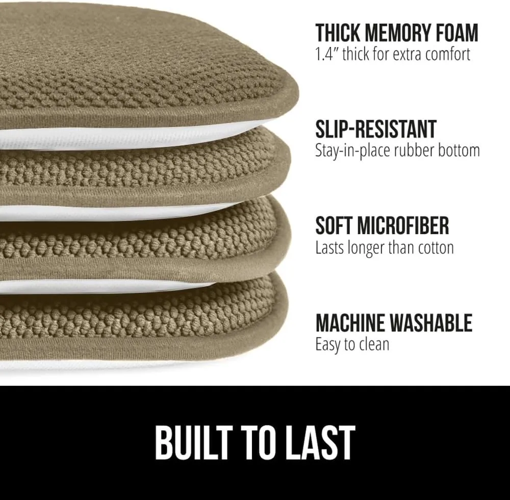 GORILLA GRIP Slip Resistant Chair Cushions, No Ties Required, Memory Foam Pads for Dining Room, Kitchen Table, Office, Rocking Chairs, Plush Seat Cover Cushion Pad, Home Decor, Set of 2 16x16, Beige