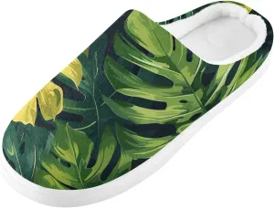 Green Palm Leaves Slippers for Women and Men,Memory Foam Slippers,House Slippers Fluffy Fuzzy Slippers House Shoes for Winter Bedroom Outdoor Indoor Travel 44-45 A0900050