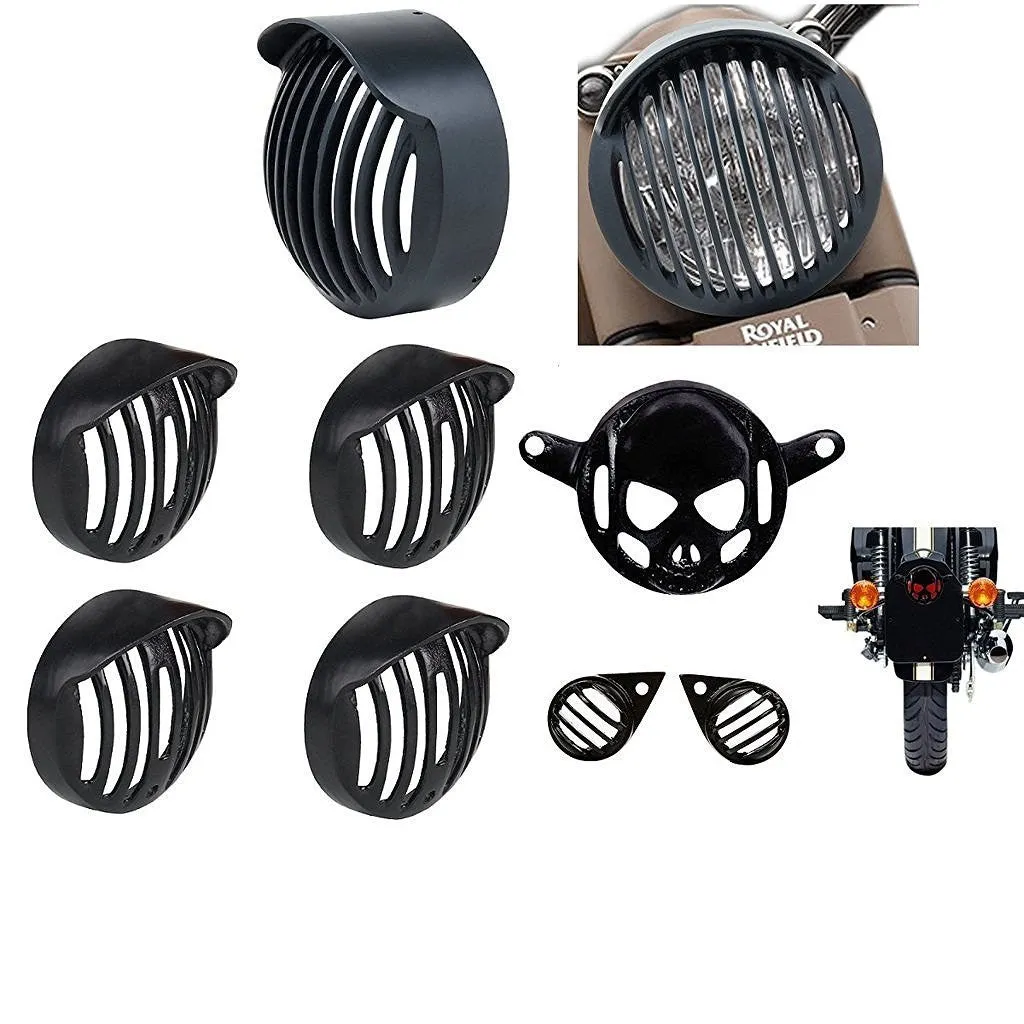 Grill Combo Head light,Indicator Shade,Tail Light Skull, Eyes Full Set - (Pack of 8 Pcs )