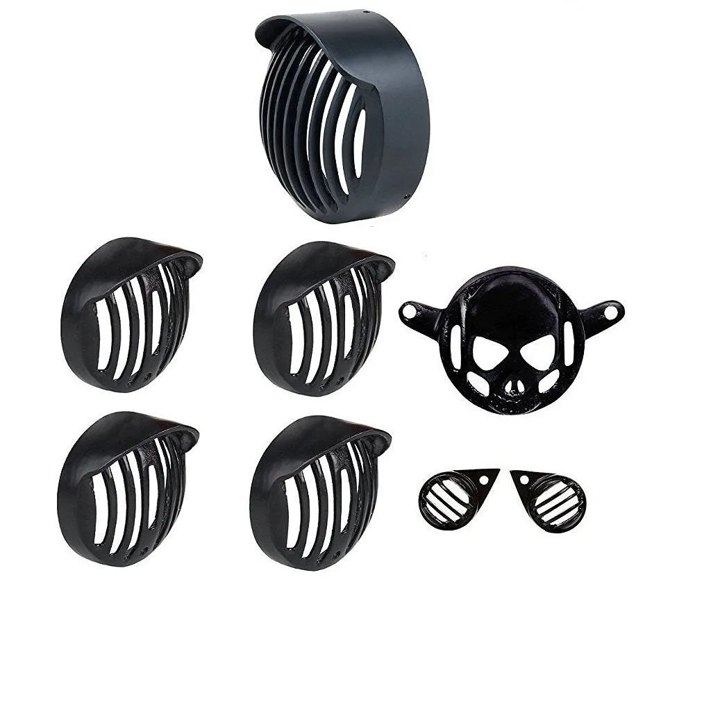 Grill Combo Head light,Indicator Shade,Tail Light Skull, Eyes Full Set - (Pack of 8 Pcs )