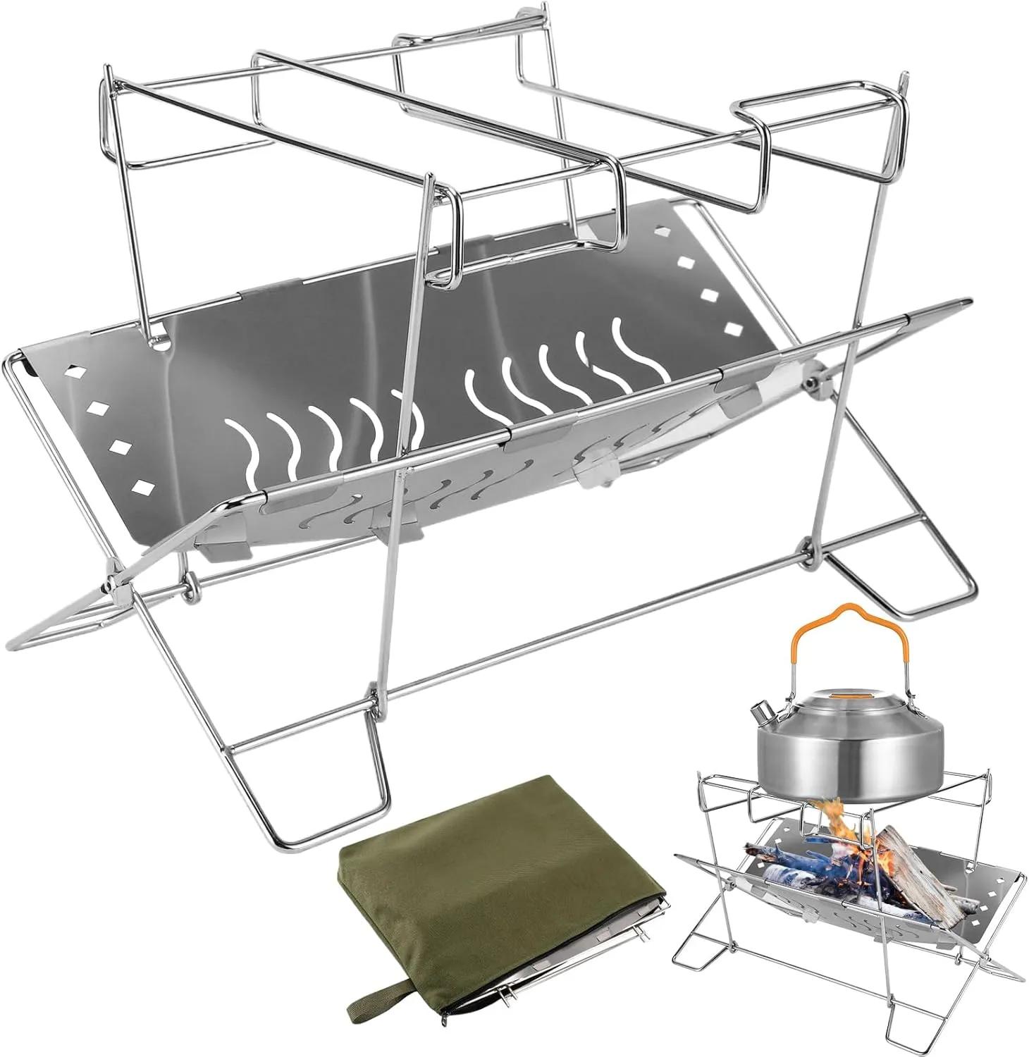 Grill Rack for Outdoor | Stainless Steel Foldable Fire Pit Holder for Camping,Grilling Supplies, Campfire Organizer Stand for Patio Camping Backyard Barbecue Activities