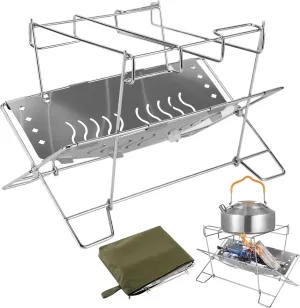 Grill Rack for Outdoor | Stainless Steel Foldable Fire Pit Holder for Camping,Grilling Supplies, Campfire Organizer Stand for Patio Camping Backyard Barbecue Activities