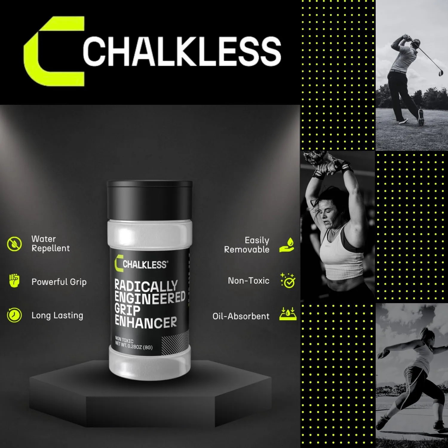 Grip Enhancer, Less Mess Non Toxic Replacement for Liquid Chalk, Grip Solution for Weightlifting, Gaming, Tennis, Golf, Engineered to Improve Grip for Longer