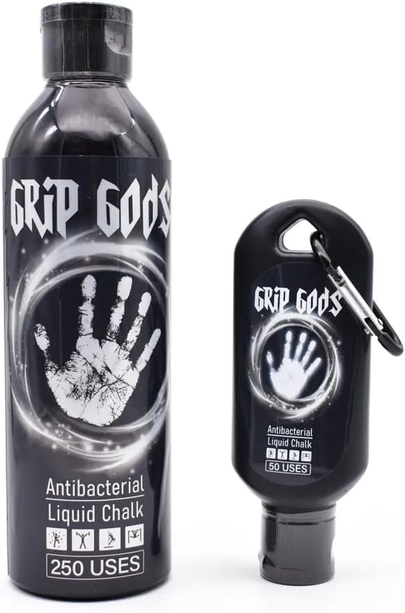 Grip Gods Liquid Chalk Combo Travel Bottle (50ML) & Refill Bottle (250ML) for Weight Lifting, Gym, Rock Climbing, Pole Grip, Gymnastics, Sports, and Workout Chalk., White