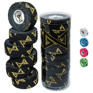 GRIP MAMBA Elastic Athletic Finger Tape, 1”Wide w/Premium Adhesive, Protects Hand Thumb Fingers Enhances Grip, Sleeve Blister Wrap for Sports, Golf, Tennis, Basketball, Pickleball (Black, 6 Rolls)