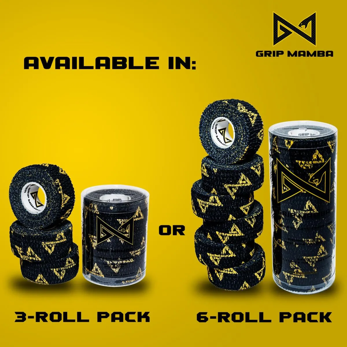 GRIP MAMBA Elastic Athletic Finger Tape, 1”Wide w/Premium Adhesive, Protects Hand Thumb Fingers Enhances Grip, Sleeve Blister Wrap for Sports, Golf, Tennis, Basketball, Pickleball (Black, 6 Rolls)