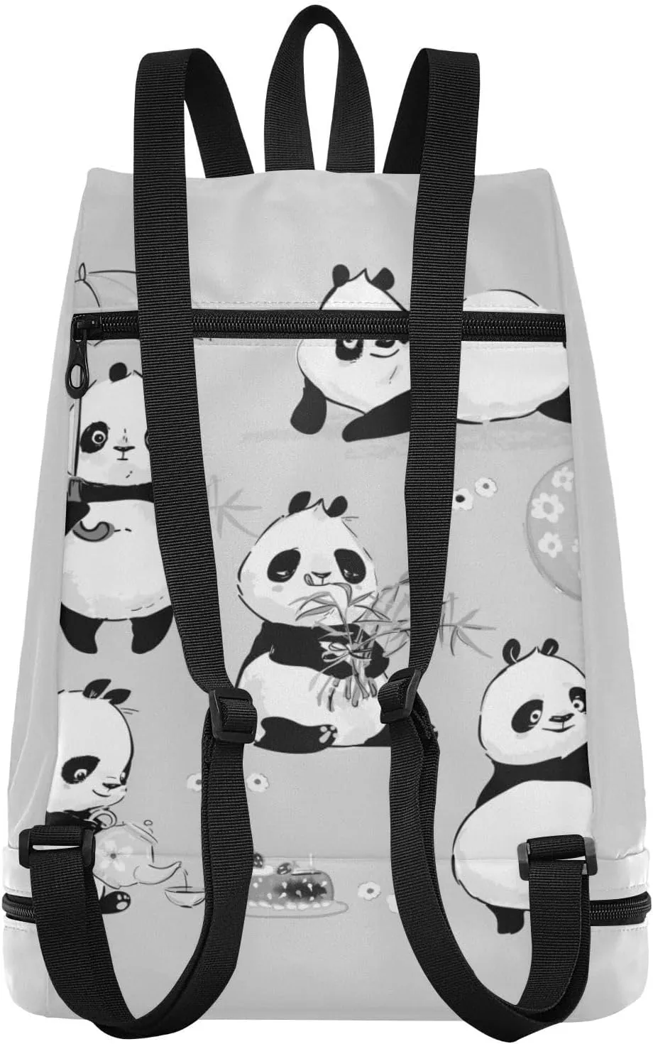 Gym Swimming Drawstring Bags Daypacks Backpack Purse Casual Knapsack Shoulder Bag Sitting Rucksack Cute Pandas with Umbrella Balloon Kettle