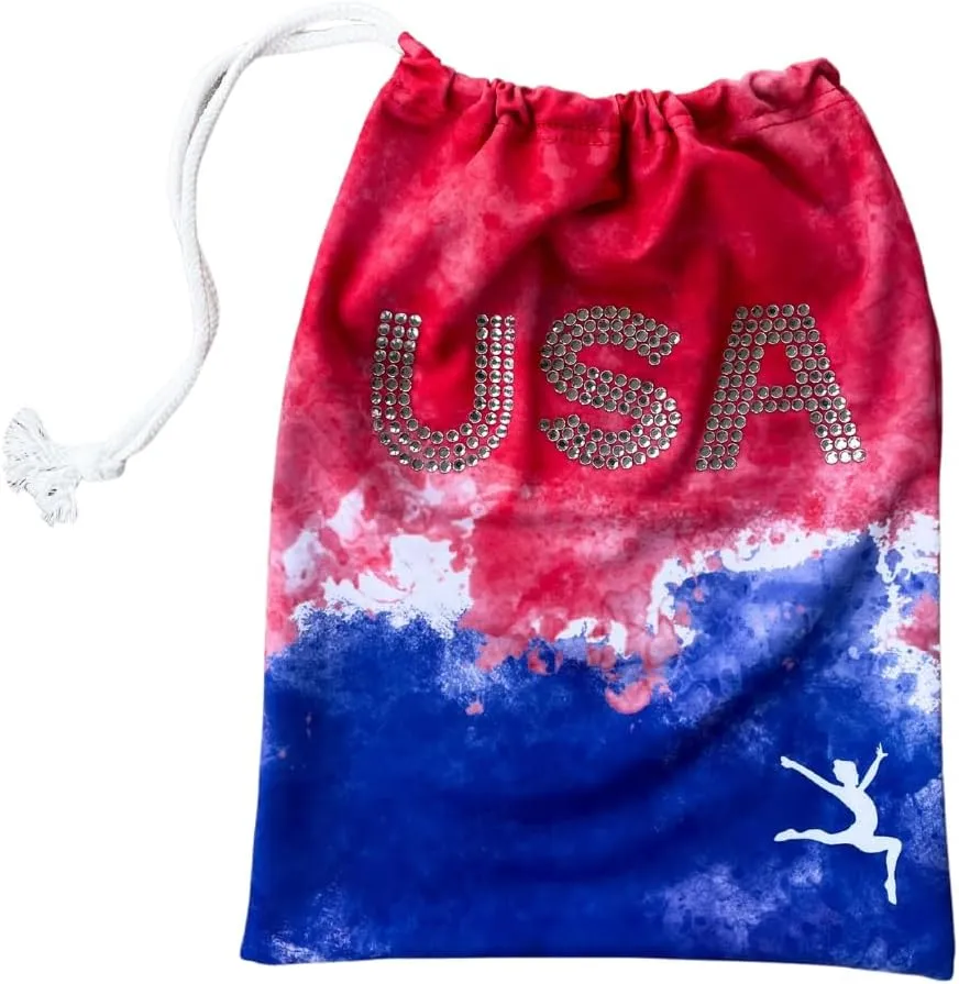Gymnastics Grip Bag for Girls – Rhinestone USA Red, White and Blue Tie Dye Bag for Girls Gymnastics