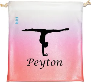 Gymnastics Grip Bag with Gymnast Handstand in Ombre Colors - Customized Bag, Crystals Options (Coral Purple White Ombre), One Size