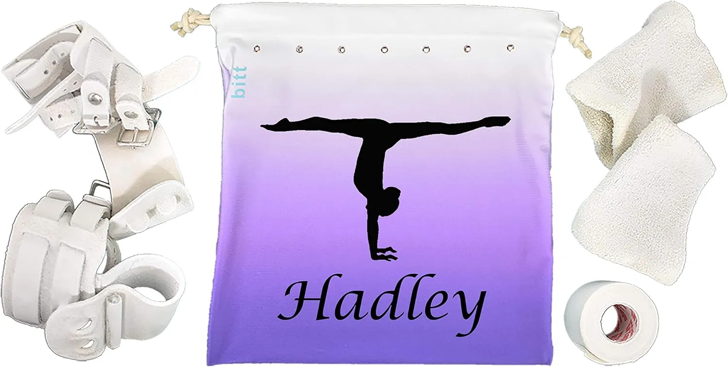 Gymnastics Grip Bag with Gymnast Handstand in Ombre Colors - Customized Bag, Swarovski Crystals Option (Purple Ombre)