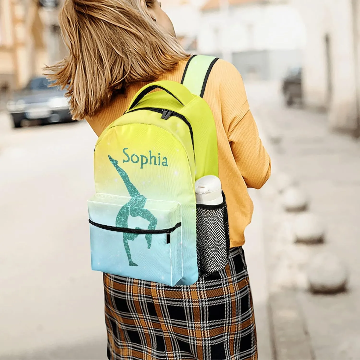 Gymnastics Leap Pastel Yellow Personalized Backpack Waterproof Shoulder Bag for Birthday Holiday Gift with Name