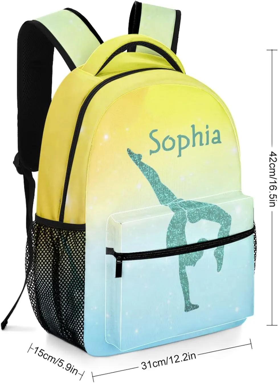 Gymnastics Leap Pastel Yellow Personalized Backpack Waterproof Shoulder Bag for Birthday Holiday Gift with Name
