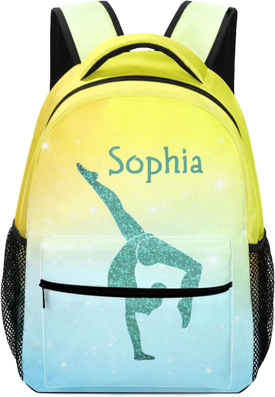 Gymnastics Leap Pastel Yellow Personalized Backpack Waterproof Shoulder Bag for Birthday Holiday Gift with Name