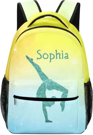 Gymnastics Leap Pastel Yellow Personalized Backpack Waterproof Shoulder Bag for Birthday Holiday Gift with Name