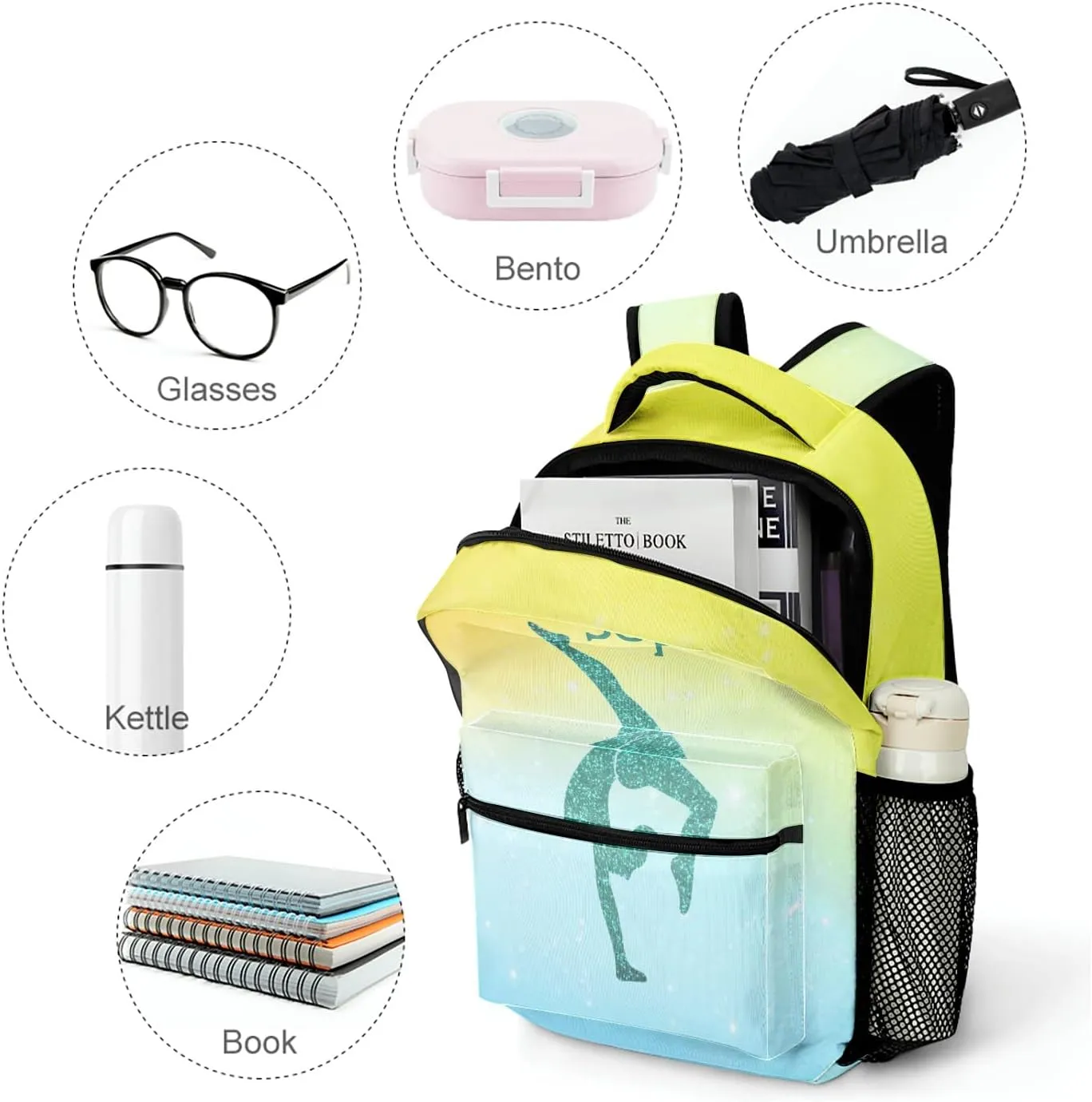 Gymnastics Leap Pastel Yellow Personalized Backpack Waterproof Shoulder Bag for Birthday Holiday Gift with Name